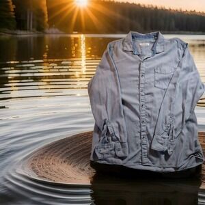 Tommy Bahama Mens XL Blue Tencel Cotton Spread‎ Collar Long Sleeve Shirt 1083